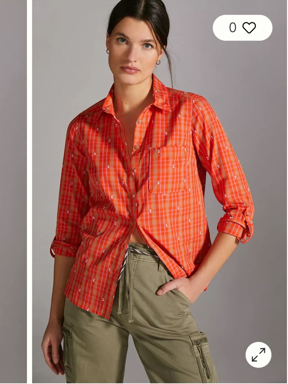 Anthropologie Maeve Orange and Pink Plaid Top Size 8